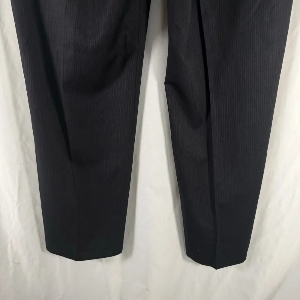 Banana Republic Wool Blend Dress Pants Men's 36x32 Black Striped Flat Front Pock